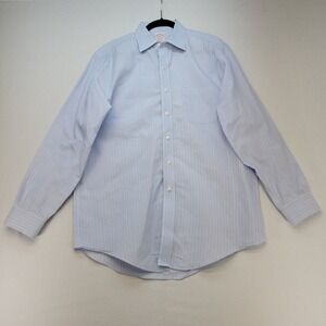 Brooks Brothers Dress Shirt Mens 16-34 Blue Madison Non-Iron Striped